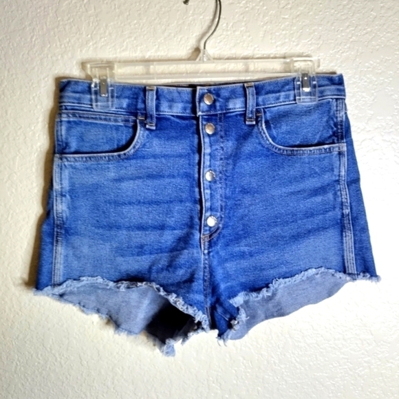 Rag & Bone High Rise Exposed Button Fly Raw Hem Denim Shorts Size 28 - Picture 1 of 7